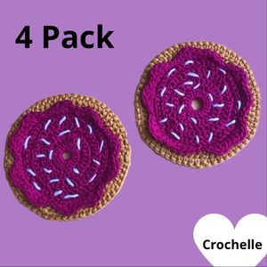 NEW Crochet Purple Doughnut Coasters (4 pack)